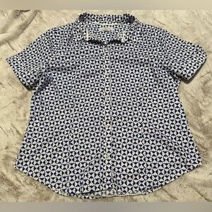 Liz Claiborne Navy and White Geometric Blouse